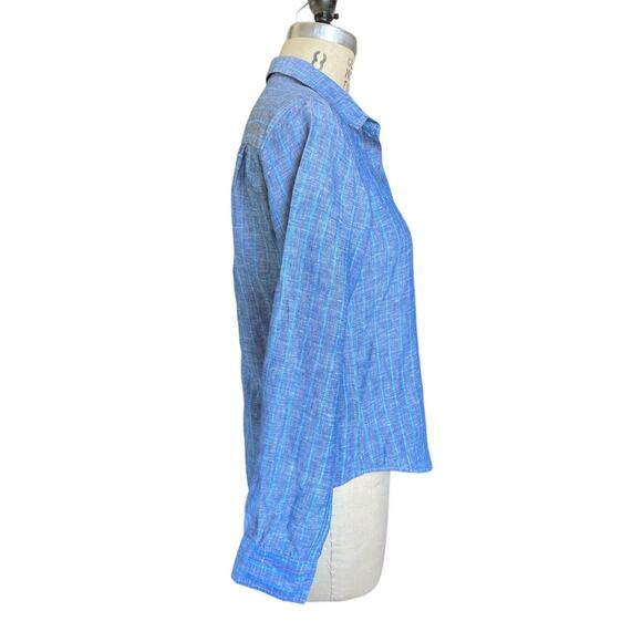 Frank & Eileen Barry Tailored Button Up Linen Blue Stripe Size XSmall XS - Picture 3 of 7